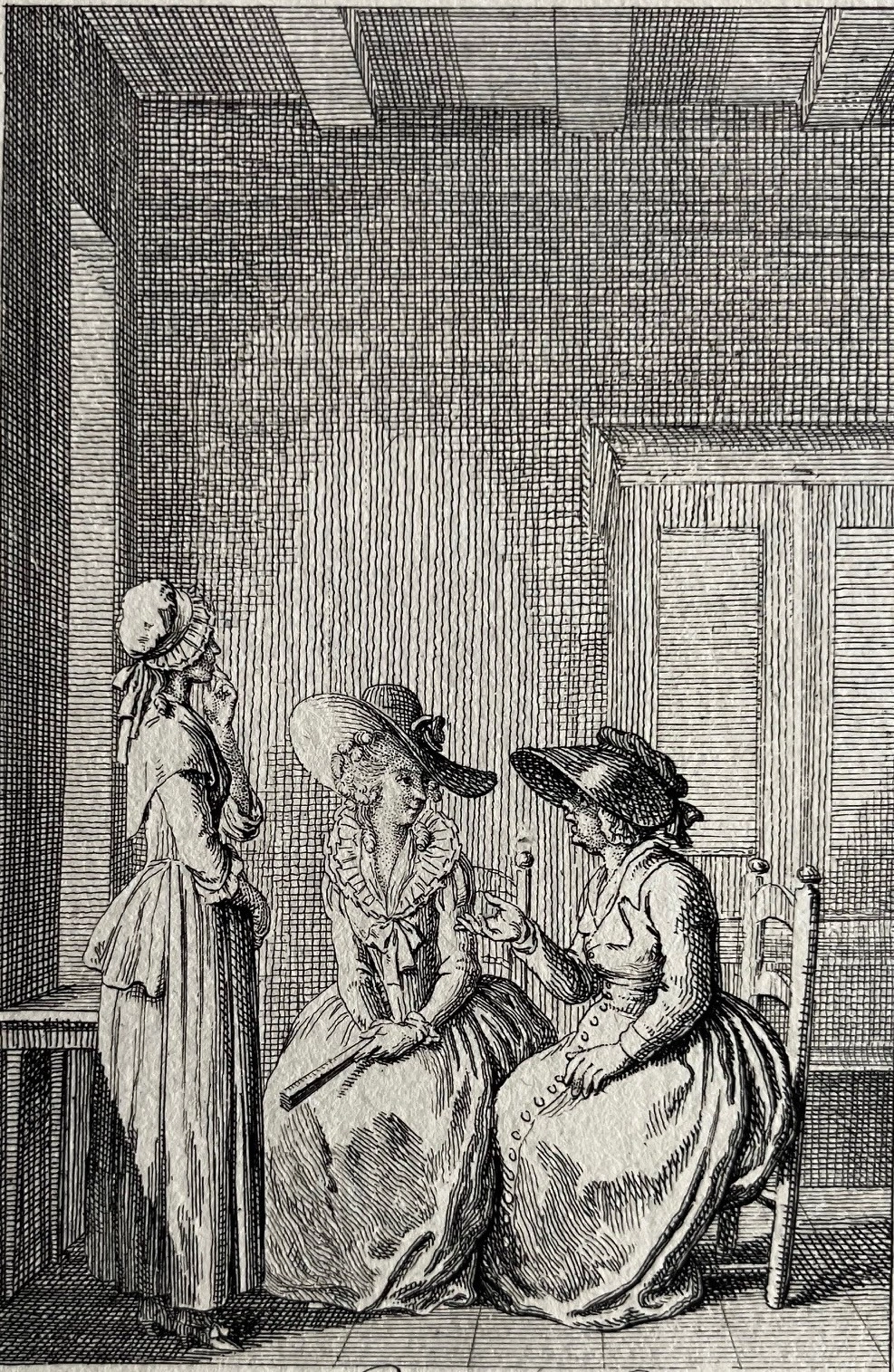 Daniel Chodowiecki, Mais, q'est une fille, Mademoiselle comparée a un fils tell que le mien?, Illustration zu Cecilia oder die Geschichte einer reichen Waise, 1787, Radierung, Hegenbarth Sammlung Berlin