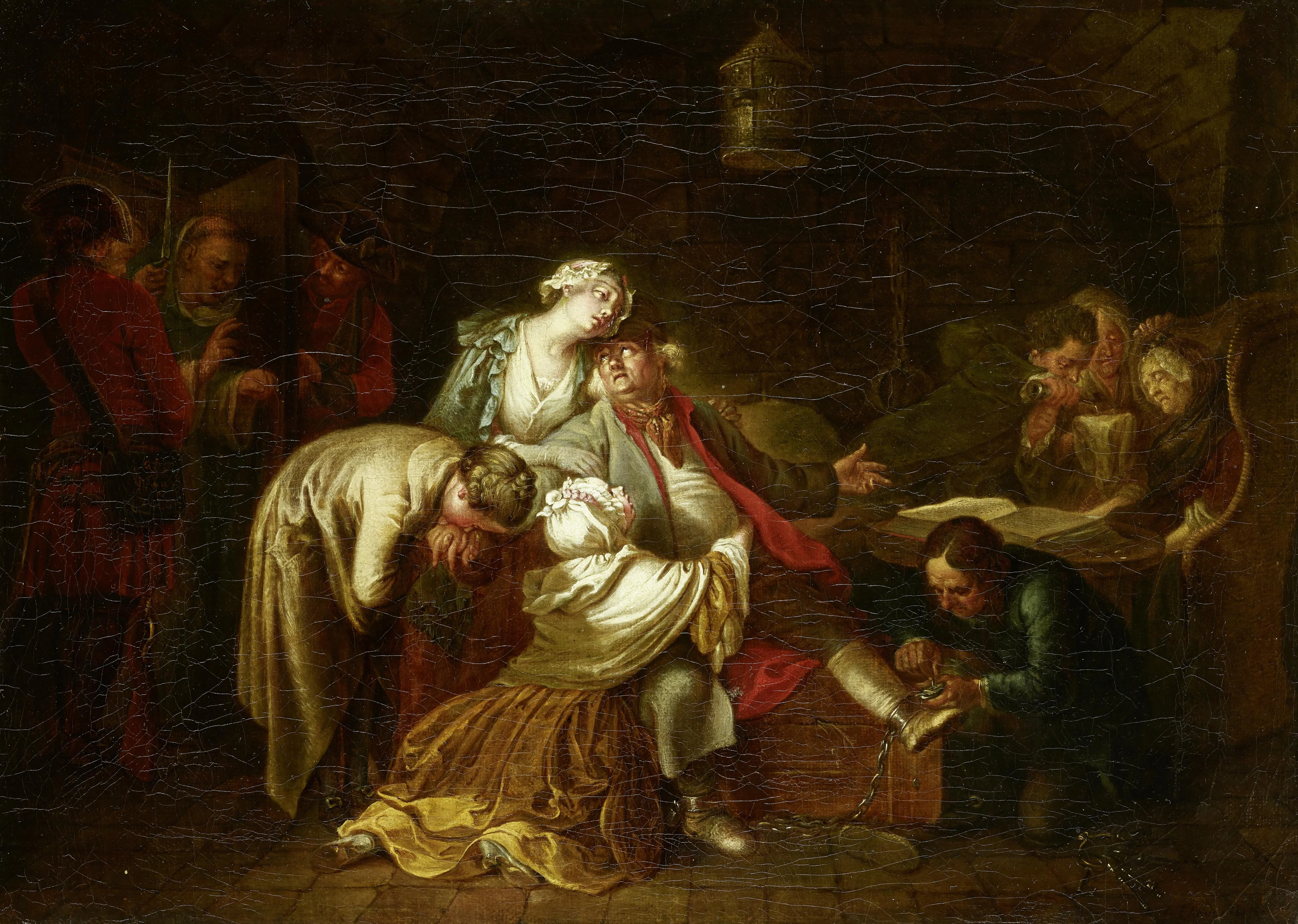Daniel Chodowiecki, Der Abschied des Jean Calas von seiner Familie, um 1767, Öl auf Leinwand, 30,7 × 42,5 cm, Staatliche Museen zu Berlin, Preußischer Kulturbesitz, Gemäldegalerie, Inv.-Nr.: 500B