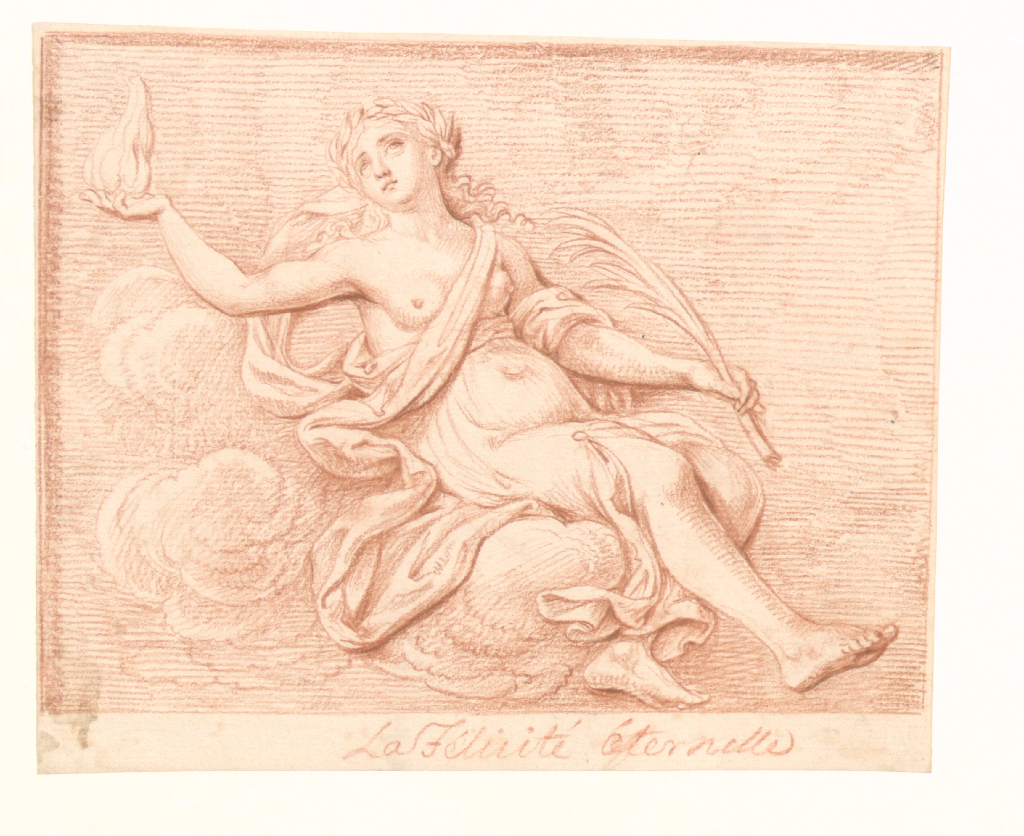 Daniel Nikolaus Chodowiecki: Ewige Glücksseligkeit, Bez.: »La Félicité éternelle«, 1780–1782, Rötelkreide und Pinsel in Braun, 16,2 × 19,0 cm, Akademie der Künste, Berlin, Kunstsammlung, Inv.-Nr.: Chodowiecki HZ 5002