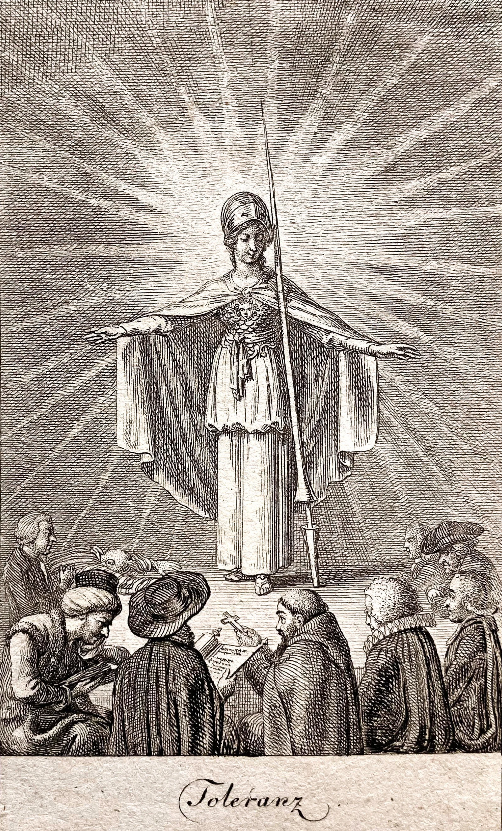 Daniel Chodowiecki, Toleranz, Sechs grosse Begebenheiten des vorletzten Decenniums, 1791, Radierung / Deutsches Hugenotten-Museum Bad Karlshafen