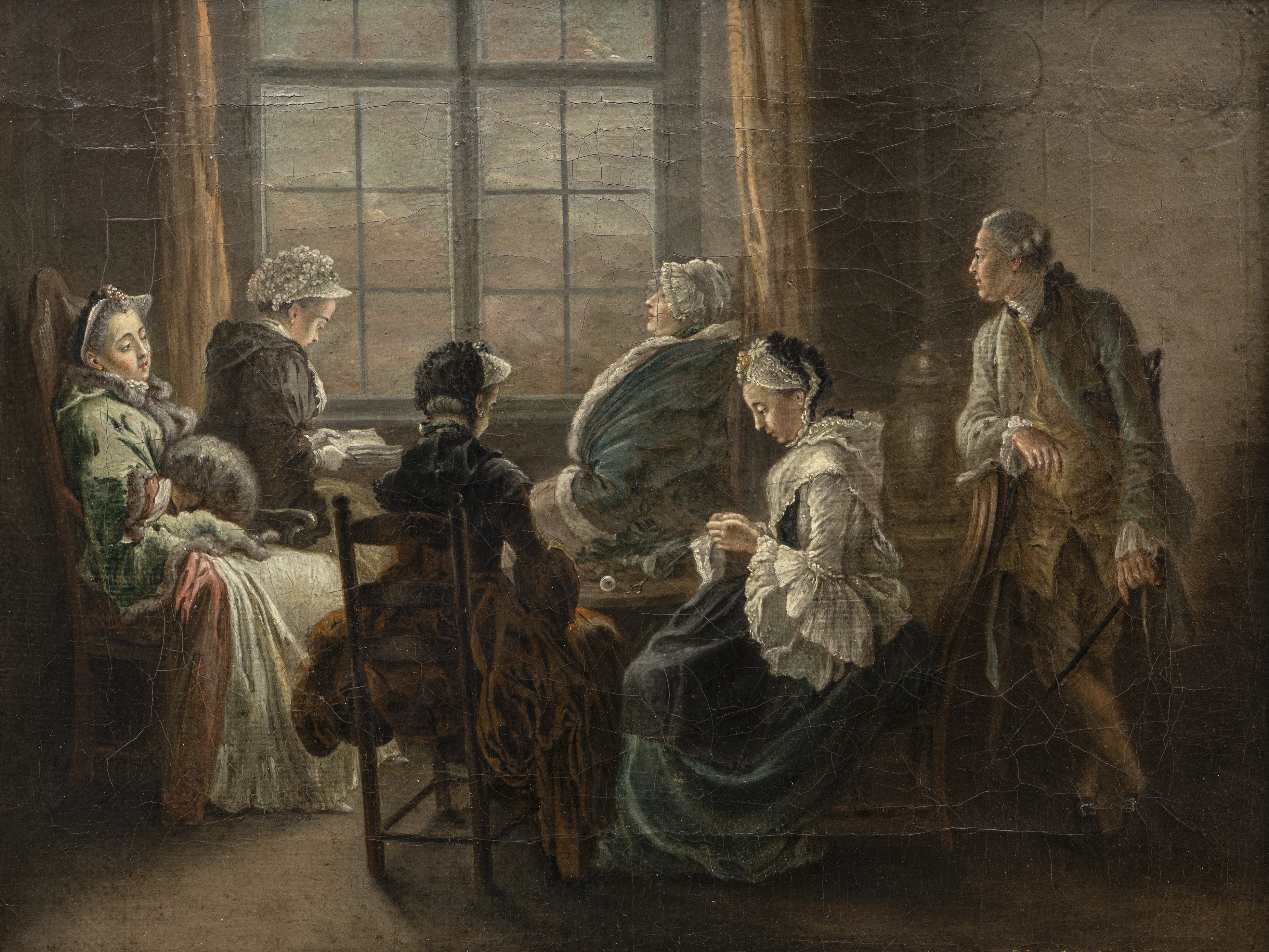 Daniel Chodowiecki, Gesellschaft am Fenster, 1757, Öl auf Leinwand, Stiftung Stadtmuseum Berlin, Inv.-Nr. VII 59/469 x