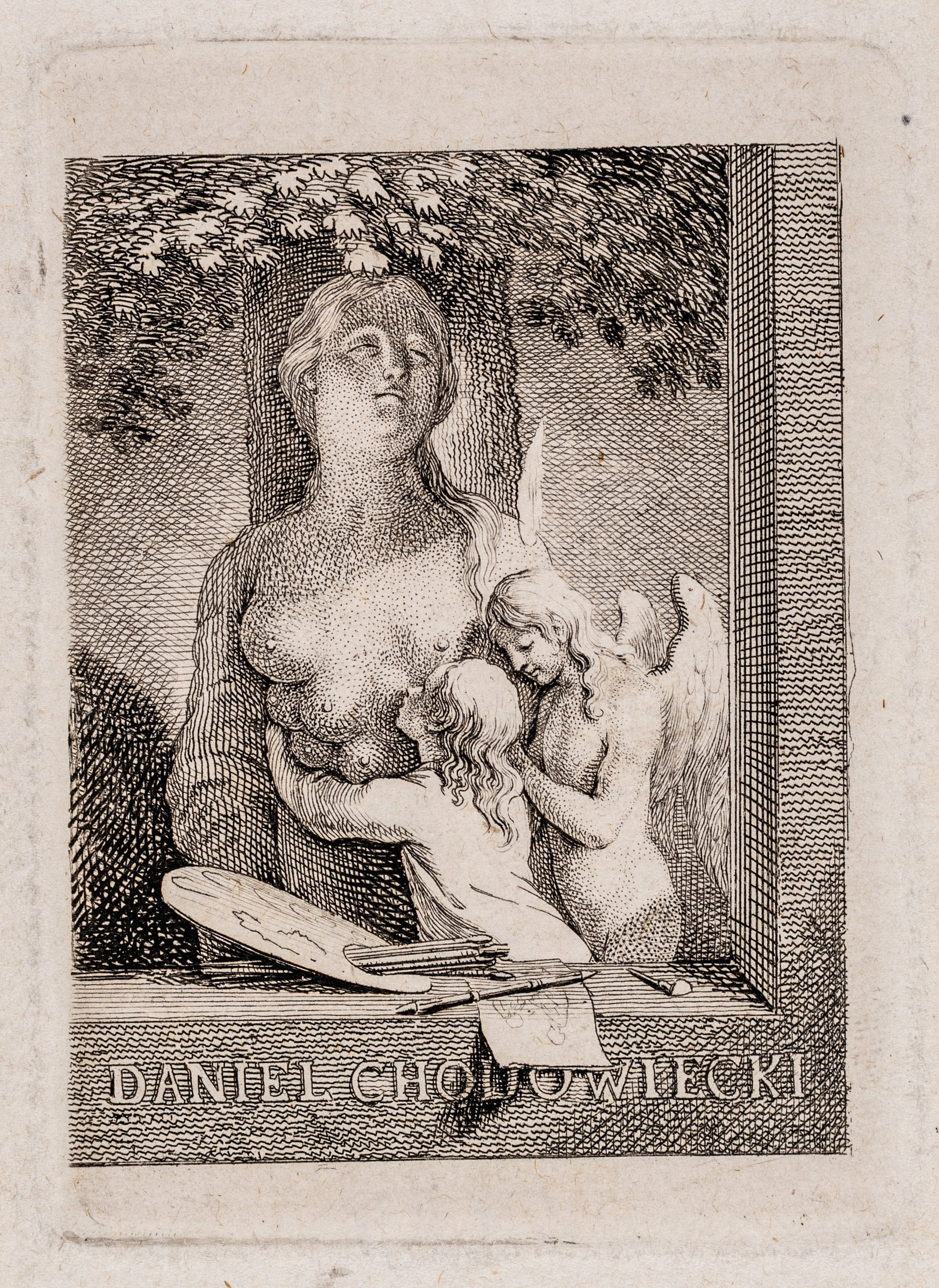 Daniel Nikolaus Chodowiecki, Das Bibliothekszeichen des Künstlers, 1777, Radierung © GDKE, Landesmuseum Mainz, Foto: A. Garth