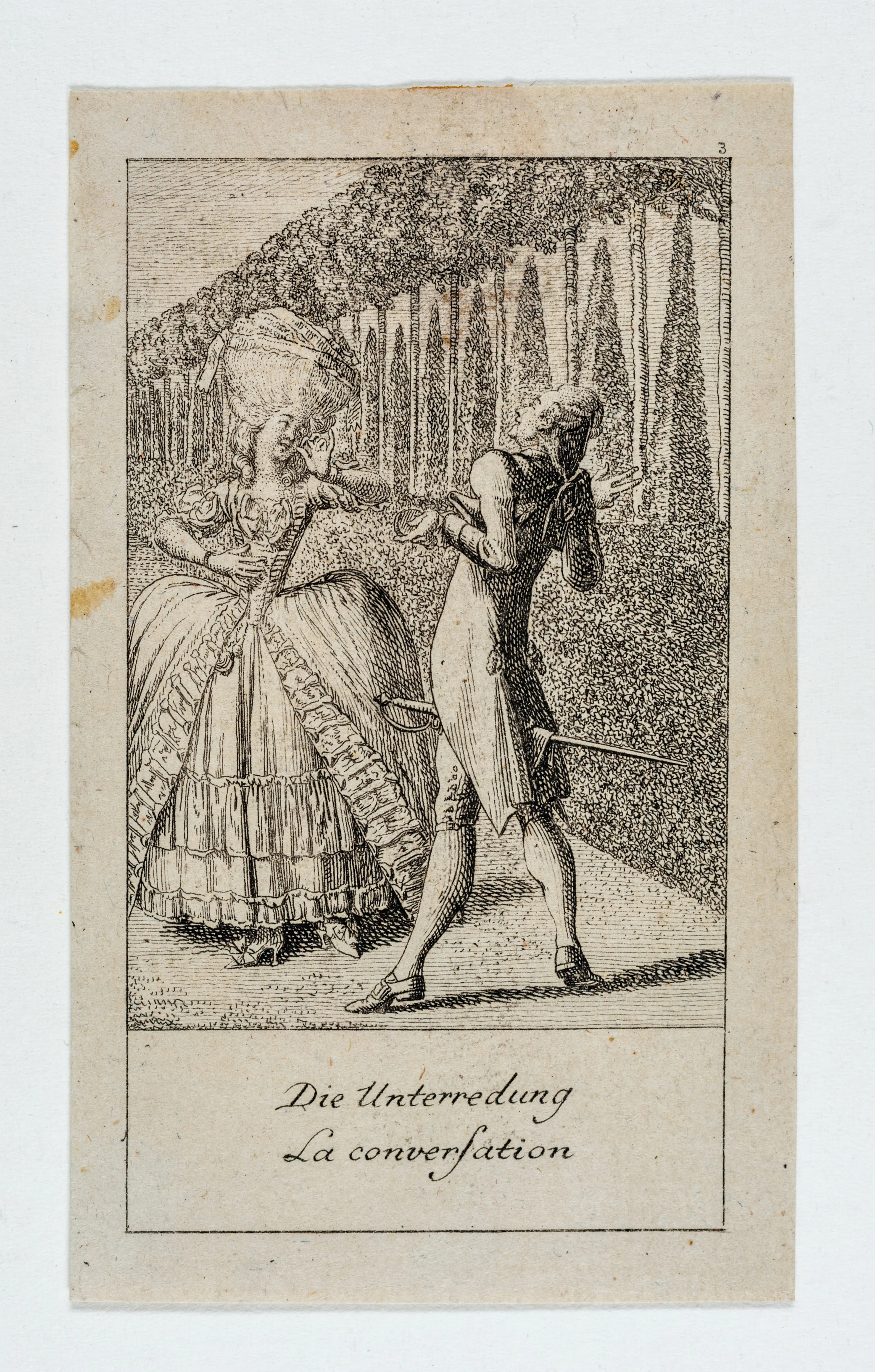 Daniel Nikolaus Chodowiecki, Die Unterredung / La conversation, 1778, Radierung © GDKE, Landesmuseum Mainz, Foto: A. Garth